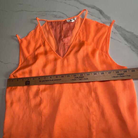 HELMUT LANG Silk Blend Layered Sleeveless Dress Orange Chroma Drape Womens 8 EUC - Picture 4 of 12